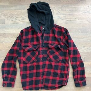 Target men’s red and black flannel button up hoodie